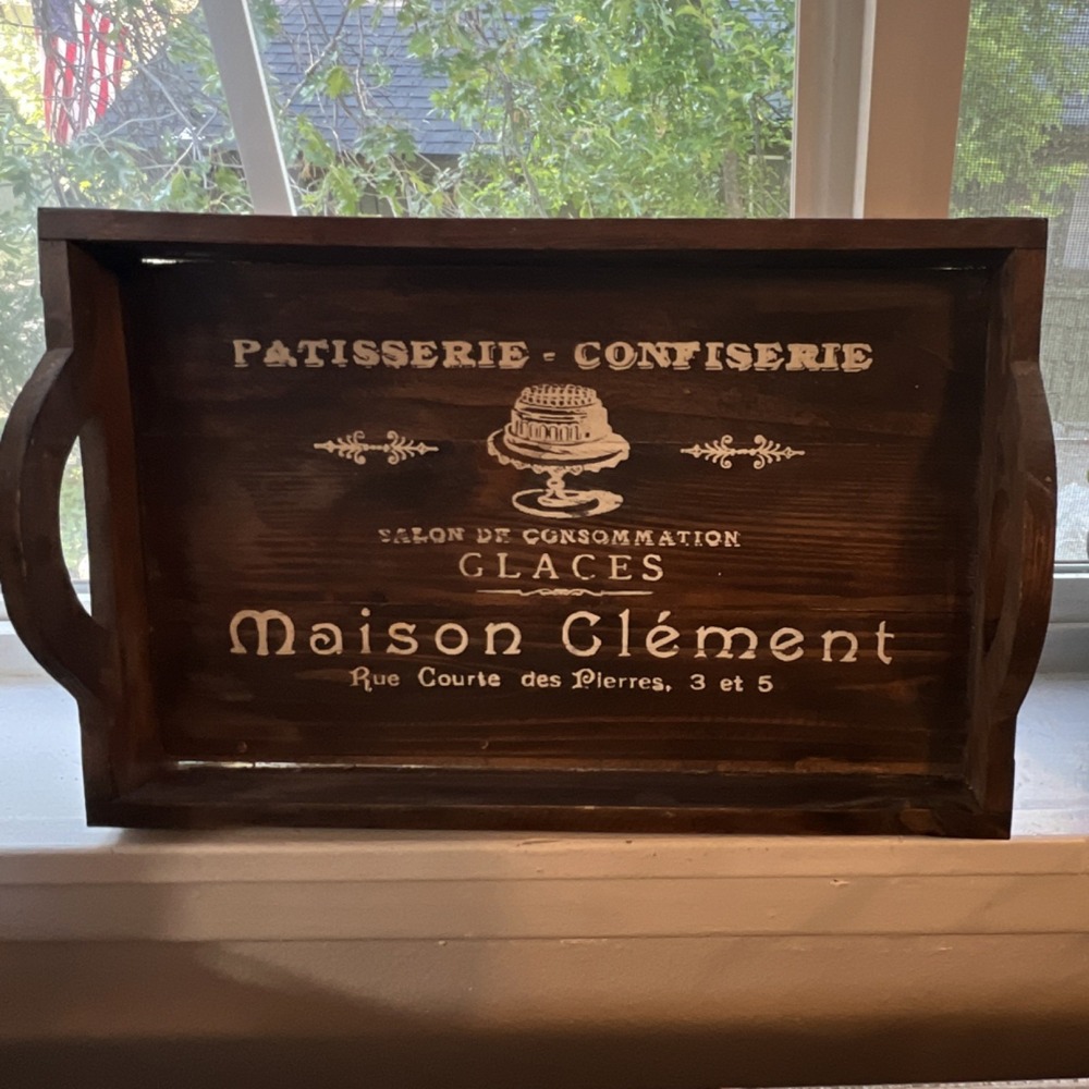Maison Clément French Bistro Wooden Serving Tray 16x11" with Handles